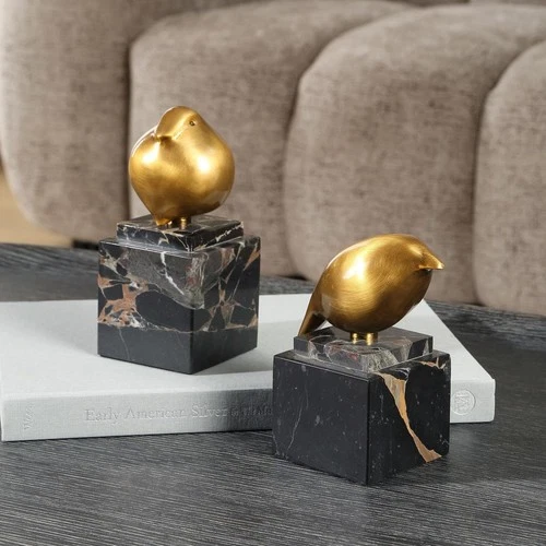 Uttermost 18301 Golden Finch Brass and Black Marble Bird Figurines, Set of 2 - Picture 5 of 6