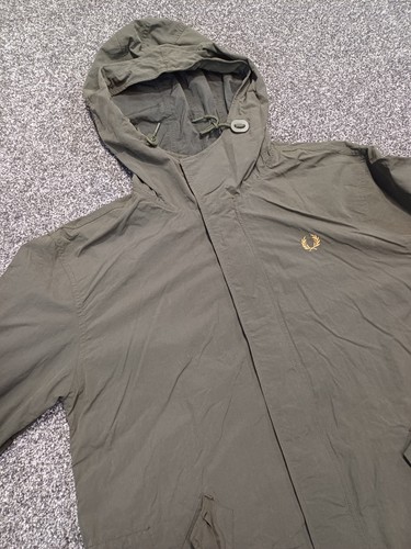 Fred Perry Parka Giacca Mac Uomo Grande Cappuccio Verde Full Zip Lungo Mods Anni 60 Ska