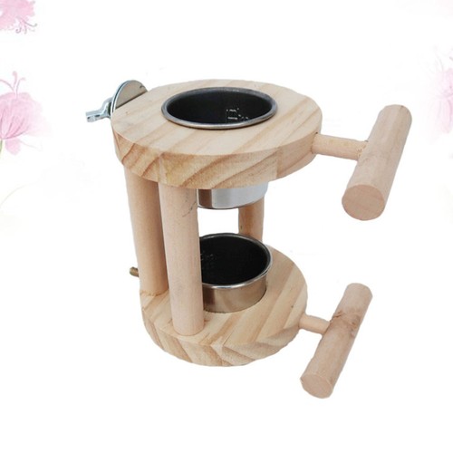 Parrot Wood Stand Frame Stainless Steel Eating Cup Parrot Water Feeding Cups - Picture 10 of 12