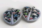 2 Heart Shaped Pincher Pot Holder With Vintage Cars Themed Handmade 7X9 in