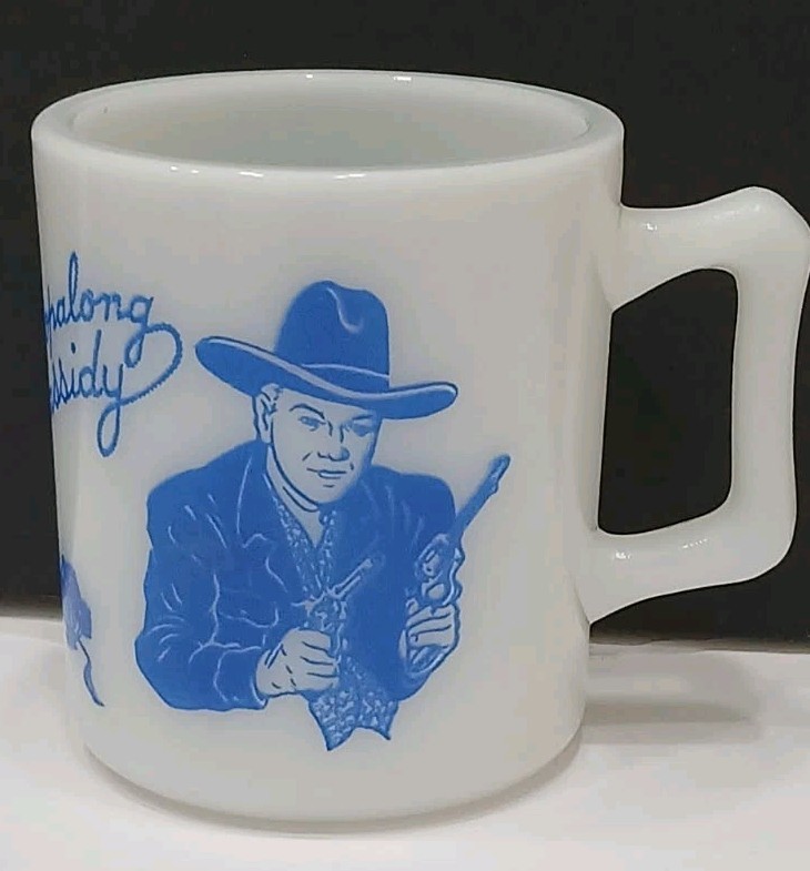 Vintage Hazel-Atlas Milk Glass Mug/Cup - Blue Hopalong Cassidy Western