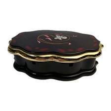 Vintage Black, Red  Gold Vanity Jewelry Trinket Box Mirror Floral Design
