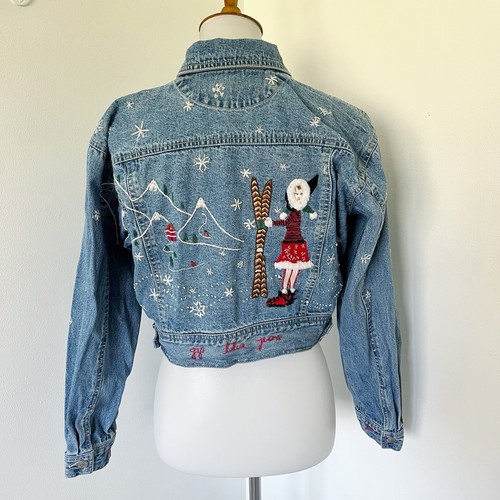 Vintage 90s Gap Blue Jeans Denim Jacket Girls Kids XXL Christmas X-Mas Snow - Picture 14 of 24