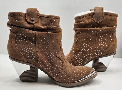 Gianni Bini Ankle Boots 8M TAN LEATHER/SUEDE Studded Western Heeled Size 8M NEW