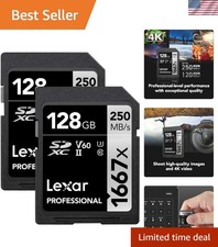 2-Pack 128GB Professional SD Cards - UHS-II Class 10, 250MB/s Transfer Speed