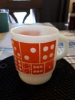 Vintage Fire King Orange Dominoes Stackable Mug Cup - Minty