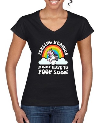 Feeling Nervous Poop Unicorn Cute Funny Womens Standard V-Neck Tee
