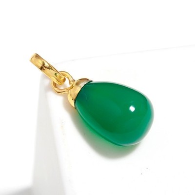 Natural Green Onyx Teardrop Chain Pendant Gold Fill 925 Sterling Silver Jewelry