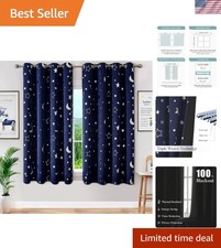 Boys Curtains Navy Blue 100 Blackout Star Curtains Cute Space Themed Thermal...