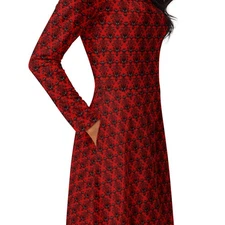 Red Haunted Mansion Gothic Victorian Long Sleeve Midi Dress Alt Unique Gift