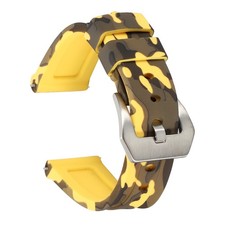 Silicone Watch Bands 20mm Soft Watch Band with Silver Buckle, Camo Yellow