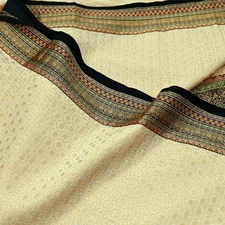 Indian Vintage Beige & Black Saree Artificial Silk Hand woven Sari Craft Fabric