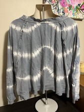 Free People Tie Dye Oversized Sweatshirt Cotton Blue Dolman Sleeves Women s L