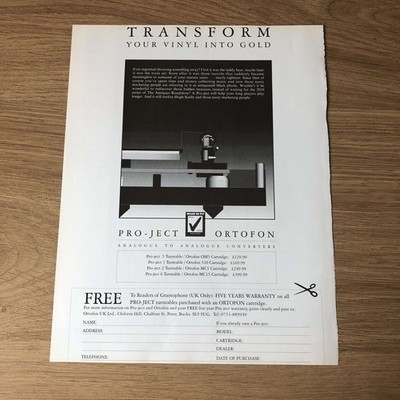 GRAM78 MAGAZINWERBUNG 11X8 PRO-JECT PLATTENSPIELER/ORTOFON PATRONE