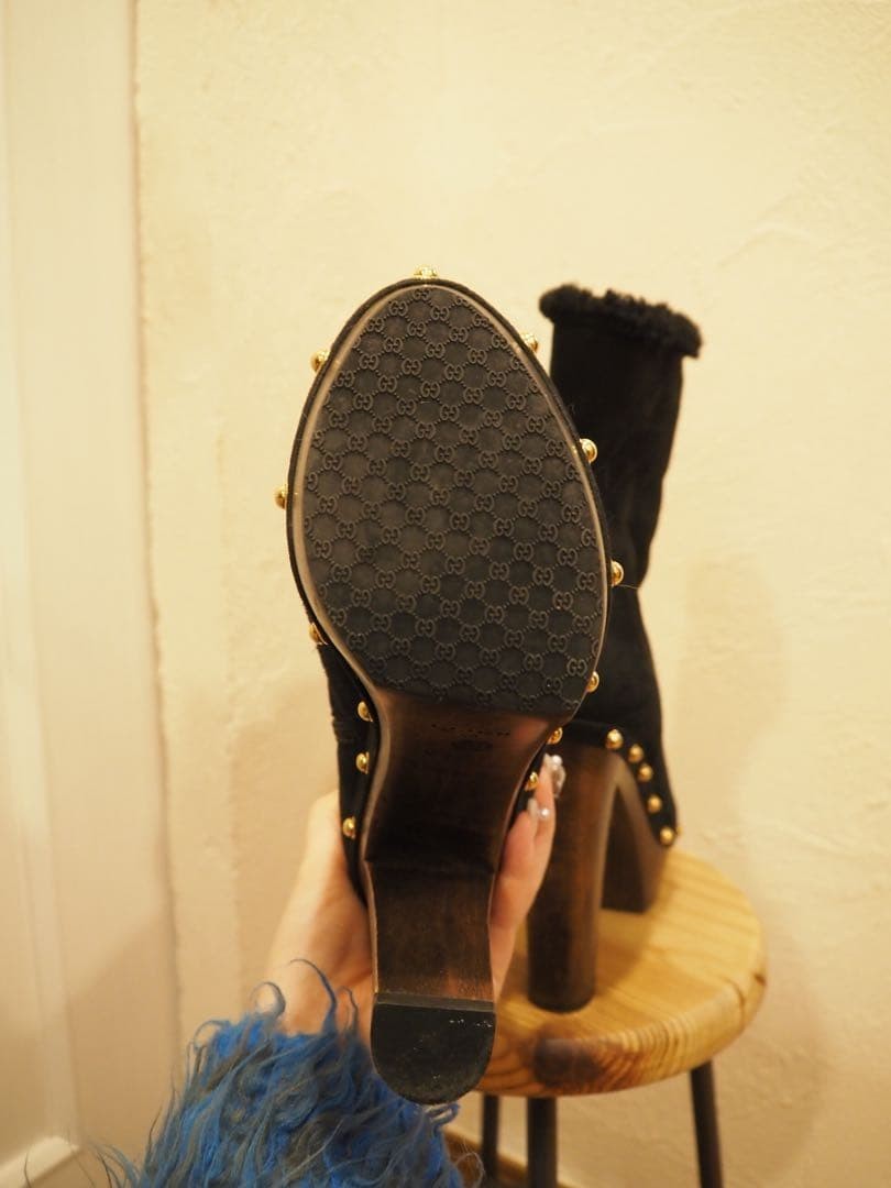 GUCCI Boots Shoes EU 37.5 US 7.5 Mouton Suede Black Authentic thumbnail 14