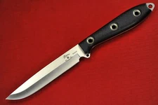 2013 Busse Custom Long 4.65" Elmax Steak Knife Satin Blade, Black G10 Handle