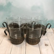 1950s Vintage Schott Mainz Jena Glasses with Copper Holders Straight Glasses