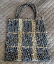 Vintage Seed Bead Handbag Purse Charcoal Beige Unlined Handmade