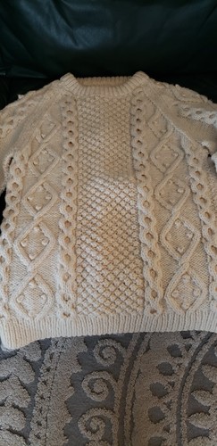 HAND MADE DOUBLE IRISH CHAIN CHILDREN'S WOOL FISHERMAN'S HAND KNITTED SWEATER - Picture 2 of 20