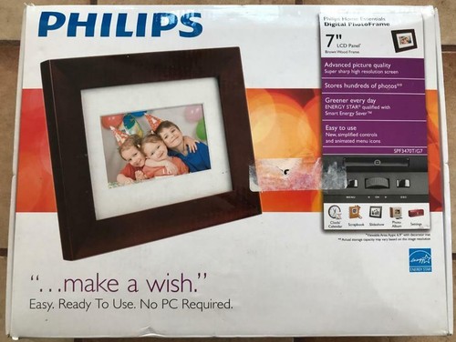 Philips SPF3470T/G7 7 Inch Digital Photo Frame LCD Panel Brown Wood Frame UNUSED - Picture 2 of 8