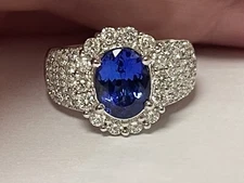 Tanzanite 2.50ct Oval and 1.50ctw Diamonds 14k White Gold Size 6
