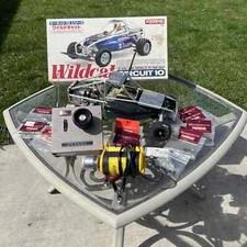 Rare Vintage Kyosho Wildcat Gas R/C Buggy. Untested. Box, Starter, Remote, Parts