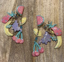 Vintage 1980’s  Signed Lunch At The Ritz Fruit Cocktail Gold Tone  Earrings