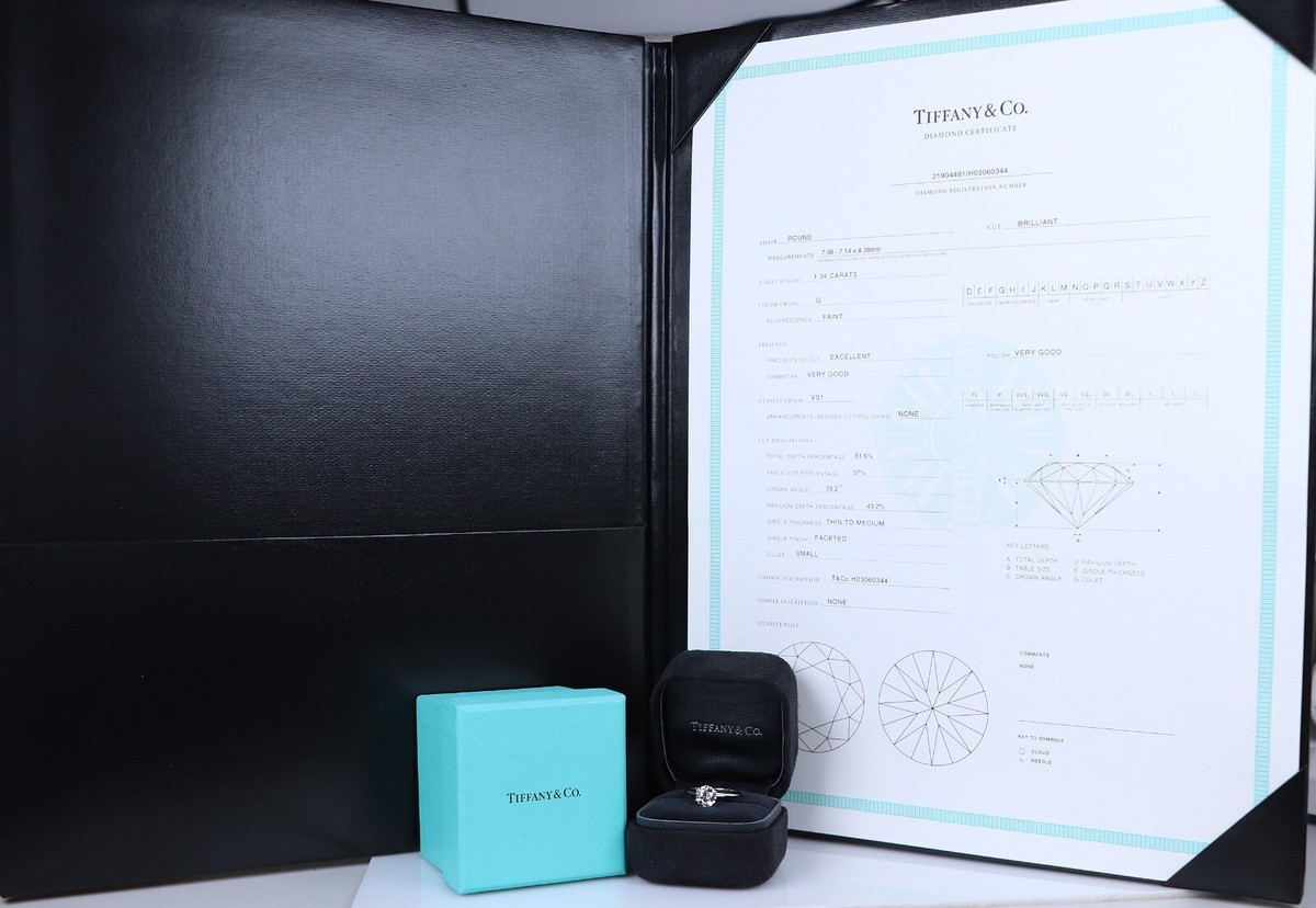 $25,500 Tiffany & Co Platinum 1.34ct G VS1 Round Diamond 