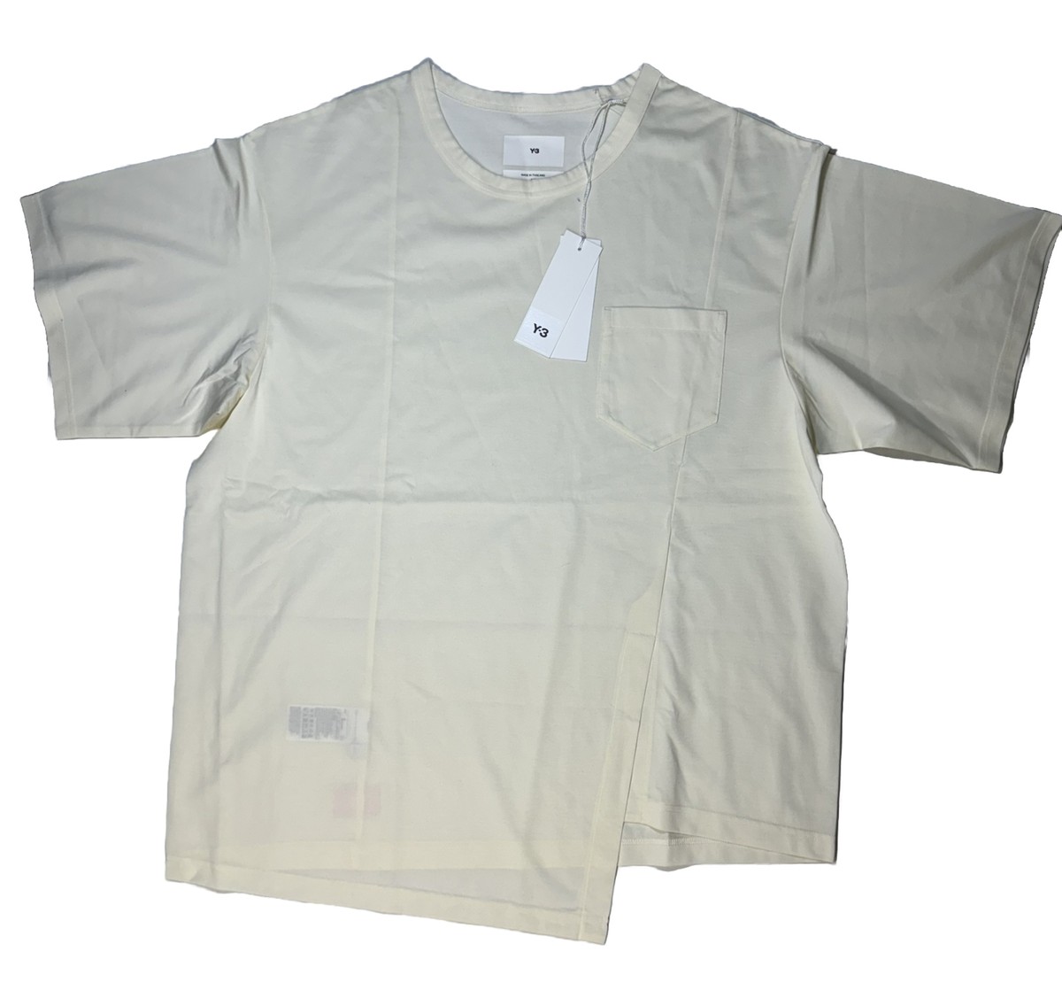 adidas Y-3 Premium T-Shirt Women M Cream Oversized Boxy Slit