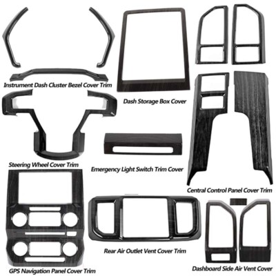 15xBlack Wood Grain Interior Dash Full Decor Cover Bezel Kit For Ford F150 15-20