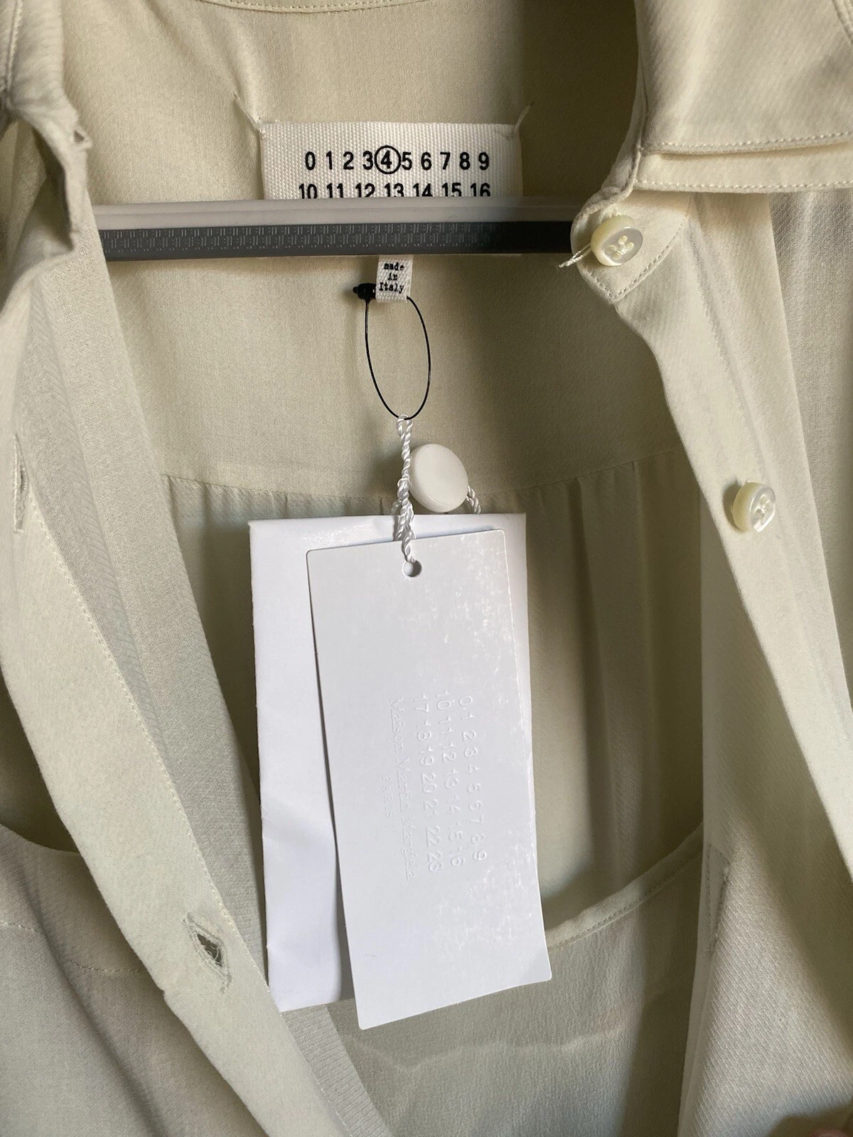 MAISON MARGIELA Abito MIDI Maison Martin Margiela Paris trasparente con colletto e cintura avorio taglia 46 L