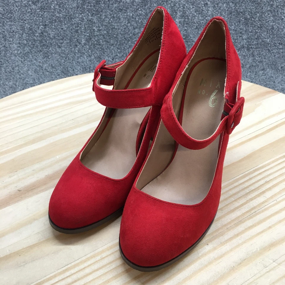 Mix No. 6 Tacones Mujer 7 Asuviel Vestido Tacones Bloque Mary Jane Bombas Tela Roja Foto 4 de 4