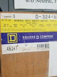 Square D D-324-N General Duty 200A Nema 1 240V Safety Switch New In Box
