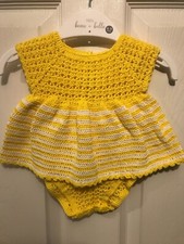 Infant Hand Crochet yellow and white Dress with Bloomers Size 3 Months