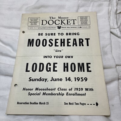 Rare THE MOOSE DOCKET Lodge Newsletter FEBRUARY 1959 Mooseheart IL