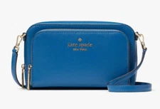 Kate Spade staci dual zip around crossbody Leather Clutch Pouch ~NWT~ Sapphire