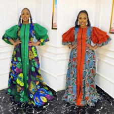African Dashiki Dress Women Front Zipper Printed Abaya Kaftan Turkey Party Gown