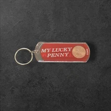 My Lucky Penny Key Chain Charm Red White & Clear Plastic Rinco