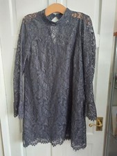 H M Uk 16 Grey Lace With Under Slip Lining Dress Funeral Party Occasion