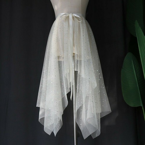 Women Mesh Sequin Wrap Skirt Sheer Sarong Beach Tulle Asymmetric Transparent