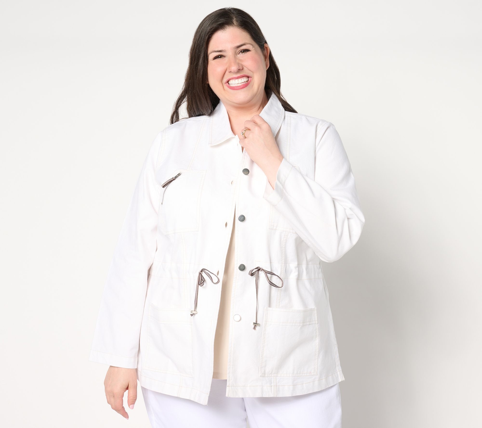 Dennis Basso Women's Jacket Sz S Chambray with Contrast Stitching White A647105