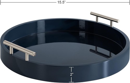 Stylish 15.5" Decorative Serving Tray - Navy Blue/Silver for Modern Homes - Picture 10 of 11