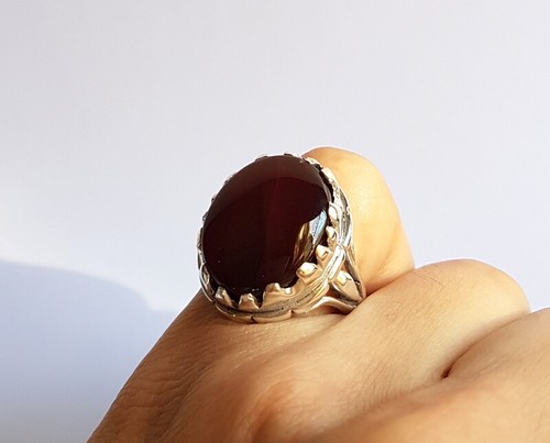 New MEN'S Jizani Ring Silver Sterling 925 Aqeeq Yemeni Handmade KABDI RED كرزي - Bild 10 von 17