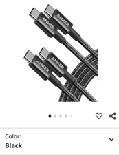 2 Pack Anker 60W Charger Cable USB C to USB C Fast Charging 6ft Braided B8753