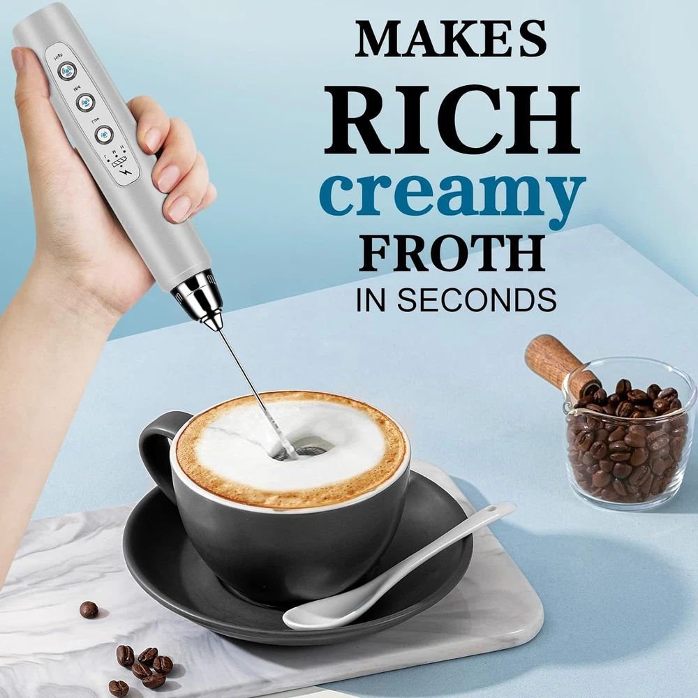 Milk Frother Handheld for Coffee, Electric Whisk 3 Speed Adjustable, Drink Mixer