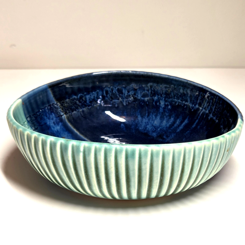 Myersart Studio Art Pottery ciotola piccolo piatto blu pesce verde firmato larghezza 7,25" - Foto 7 di 16