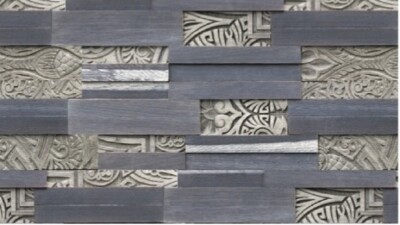 Feature Wand 3D Deko Innenraum Holz Paneele Schnitzerei Grau EXKLUSIVES DESIGN