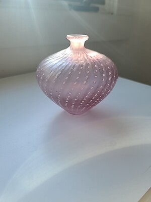 Vintage Pink Kosta Boda Glass Swirl Dots Vase By Bertil Vallien