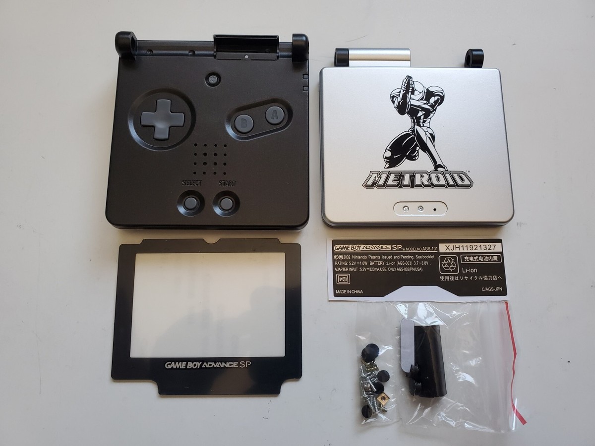 gba sp Game Boy Advance SP silver black metroid, samus Housing