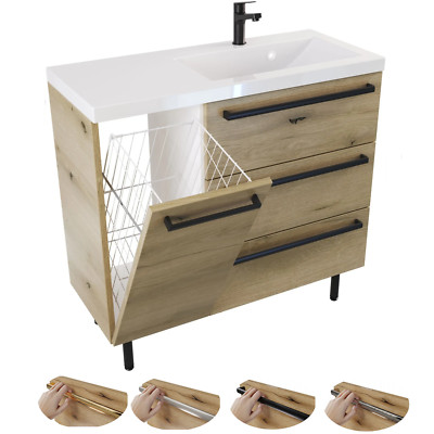 Stehend Badezimmerschrank mit Körben 90 cm Badmöbel Badezimmer Möbel Waschtisch